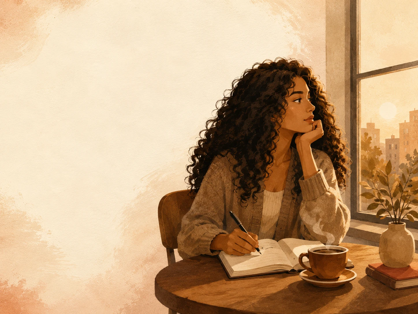 Two coffee cups in a calm reflective setting