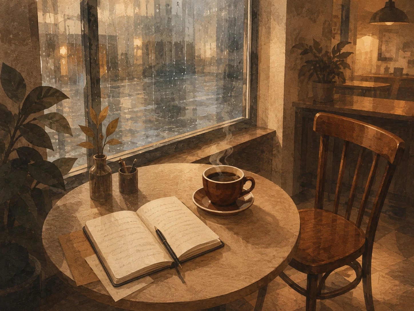 A quiet reflective moment beside a rainy window